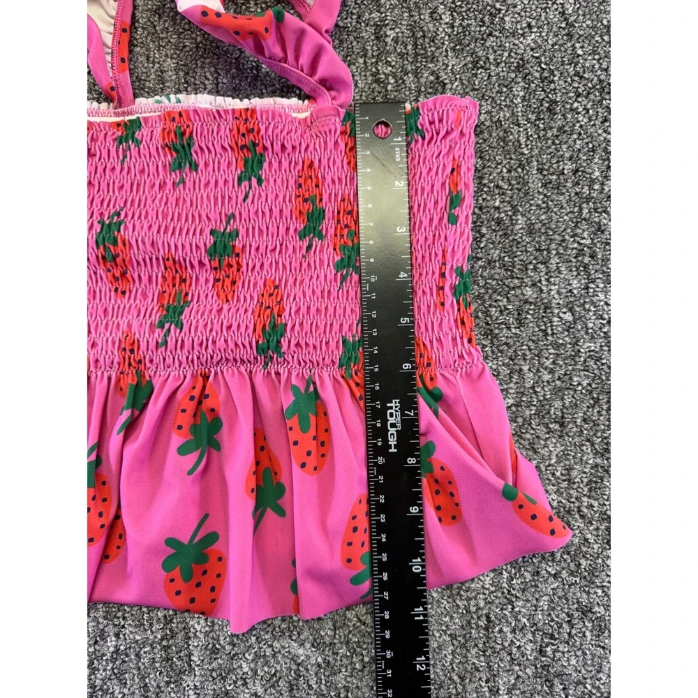 Hanna Andersson Swimsuit Girls 10 Pink Strawberry Green Stripe 2 Piece Tankini